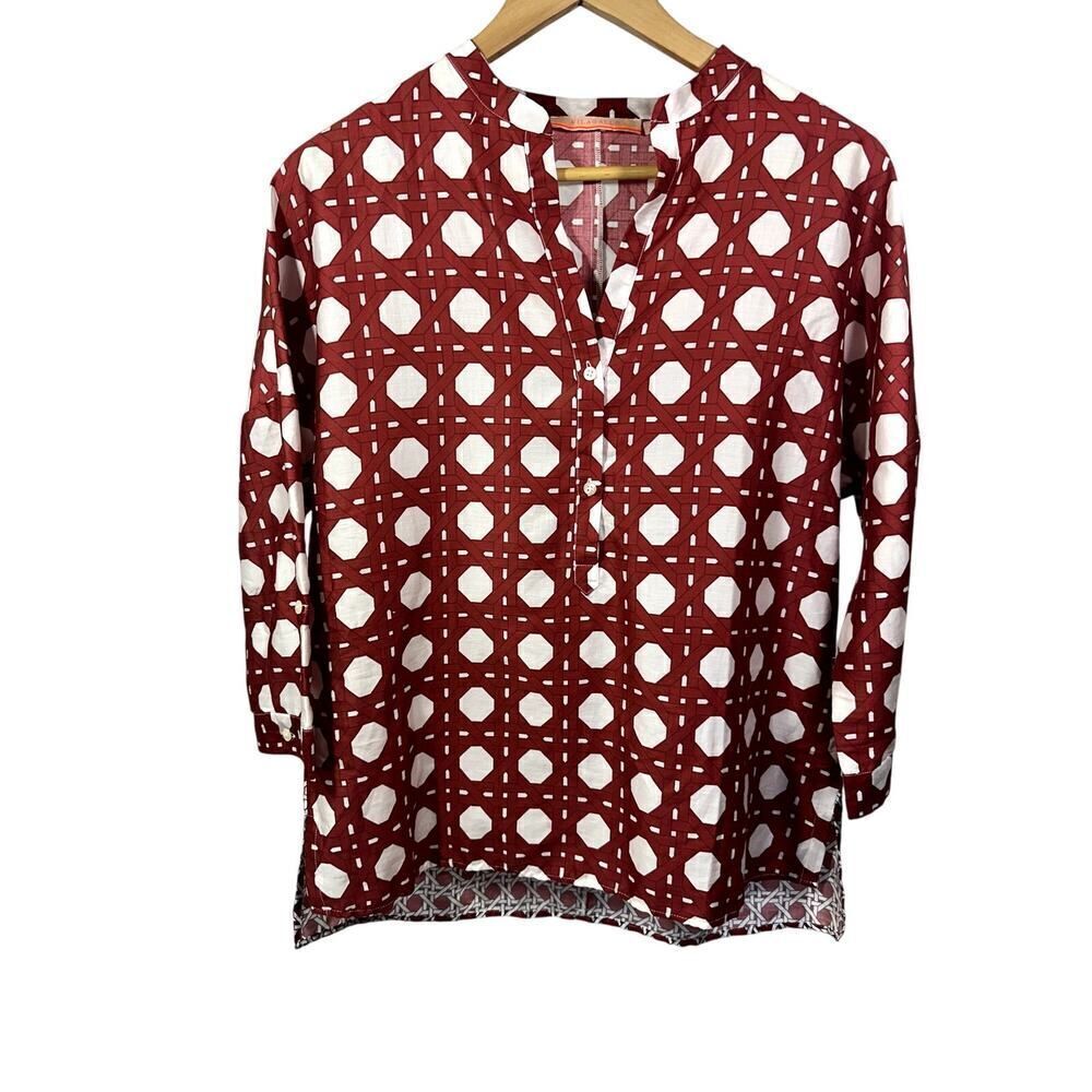 VILAGALLO Women's Geometric Print Popover Cotton Tunic/Top Brick/White Size 40/6
